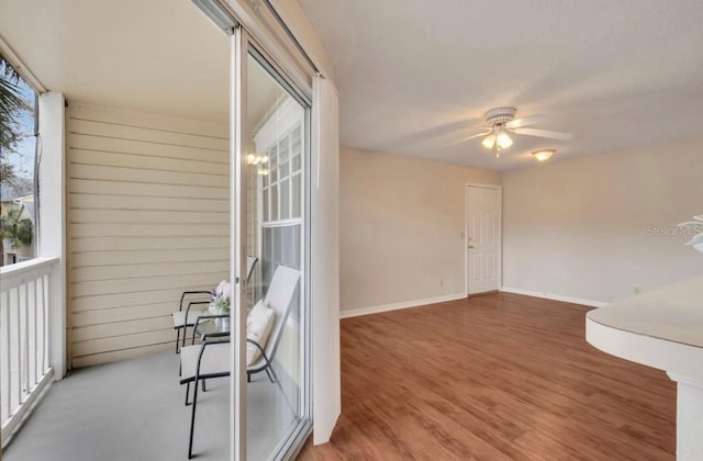 balcony with ceiling fan
