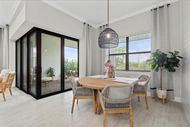 dining room featuring ornamental molding and a wealth of natural light