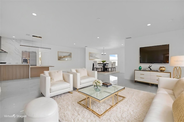 living area with recessed lighting