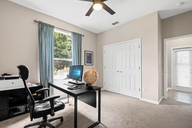 13044 Lakeshore Grove Dr, Winter Garden, FL 34787 - carpeted office space featuring a ceiling fan and baseboards