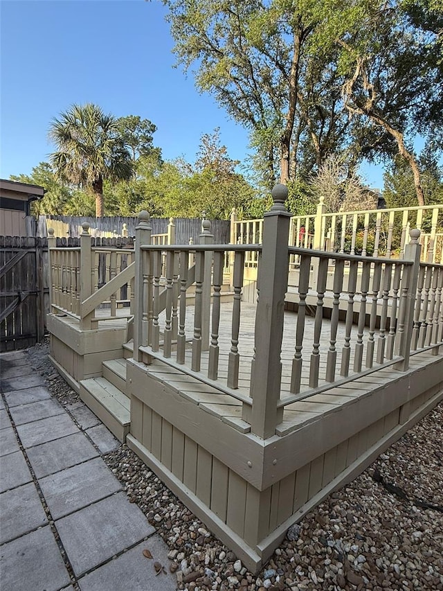 deck with a fenced backyard