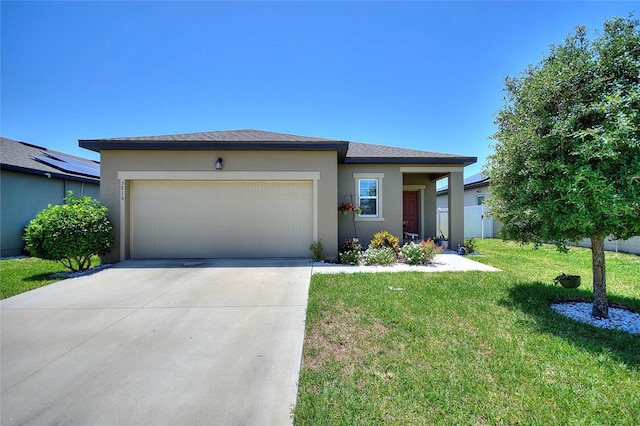5816 Beefmaster Rd, Saint Cloud, FL 34771 - view of front of house with stucco siding, a garage, driveway, and a front yard