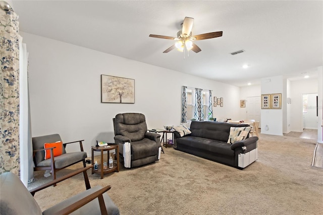 5816 Beefmaster Rd, Saint Cloud, FL 34771 - living area with light colored carpet, ceiling fan, and recessed lighting