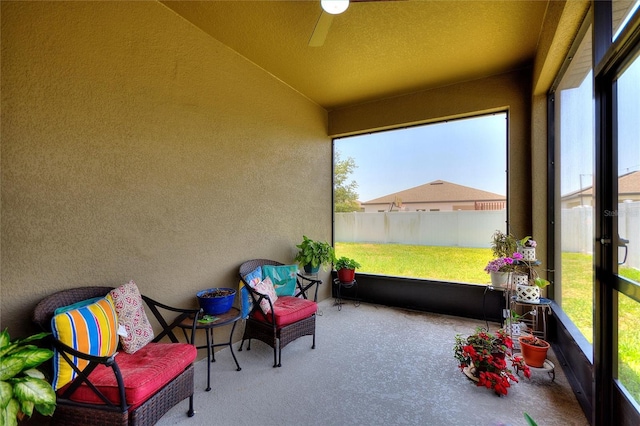 5816 Beefmaster Rd, Saint Cloud, FL 34771 - sunroom featuring plenty of natural light, vaulted ceiling, and a ceiling fan