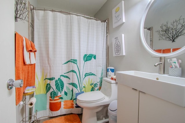 full bathroom featuring vanity, toilet, and a shower with shower curtain