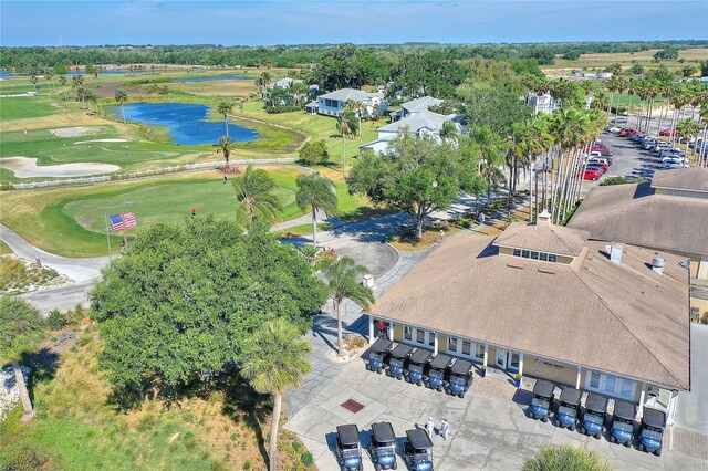 aerial view of a large body of water and a golf club