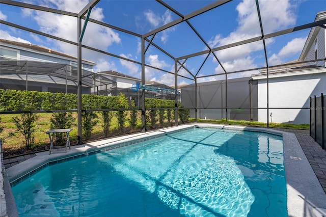 outdoor pool with glass enclosure