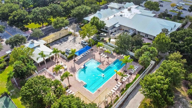 aerial view of a pool area