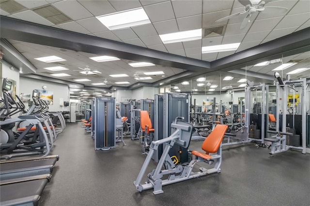 3378 Sagebrush St, Harmony, FL 34773 - gym with a ceiling fan and a paneled ceiling