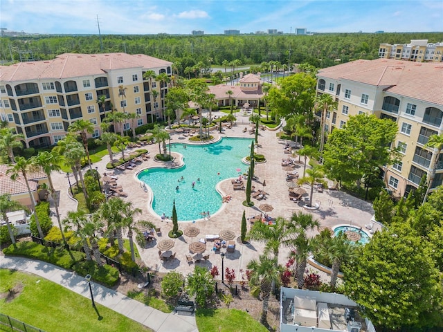 bird's eye view of a pool area