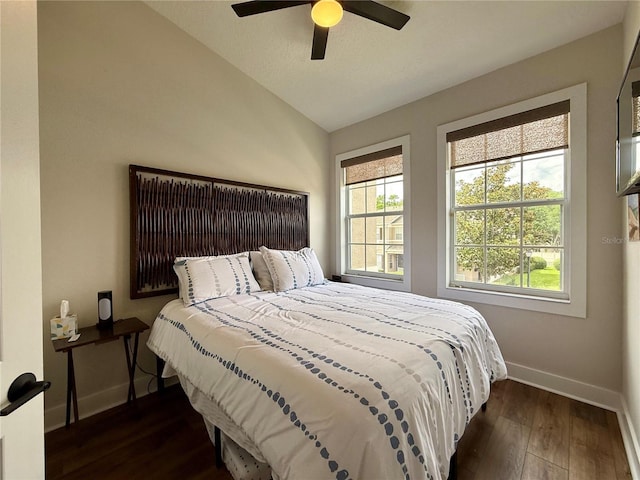 2287 Park Maitland Ct, Maitland, FL 32751 - bedroom with a ceiling fan, wood finished floors, baseboards, and lofted ceiling