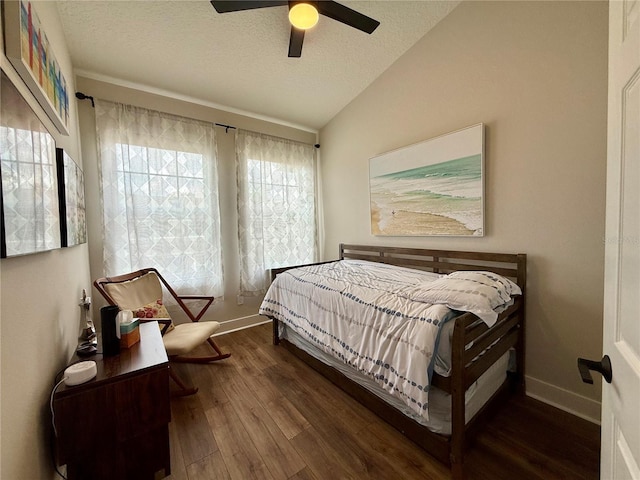 2287 Park Maitland Ct, Maitland, FL 32751 - bedroom with a textured ceiling, baseboards, wood finished floors, and lofted ceiling