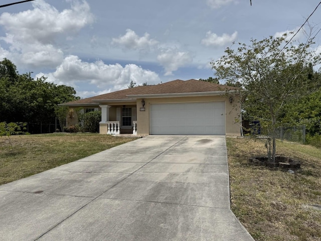 829 Anza Ave, Lehigh Acres, FL 33971 - single story home featuring an attached garage, concrete driveway, stucco siding, and a front yard