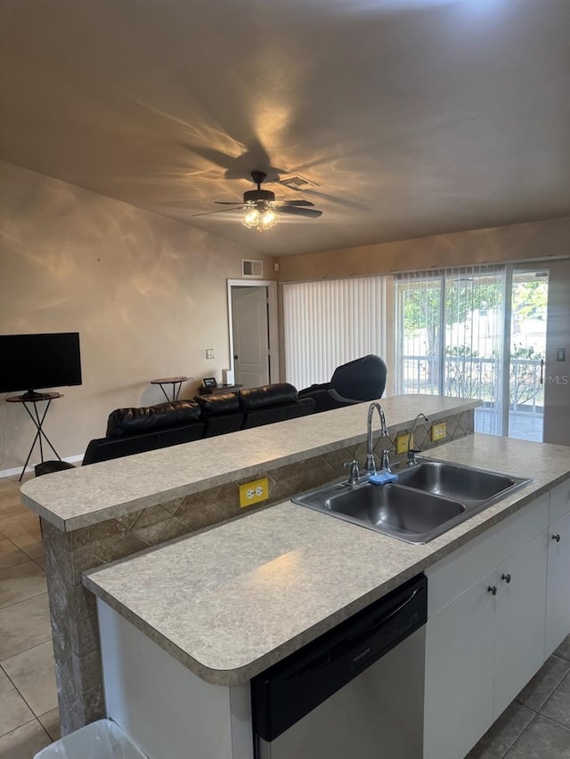 829 Anza Ave, Lehigh Acres, FL 33971 - kitchen featuring a sink, light tile patterned flooring, visible vents, dishwasher, and open floor plan