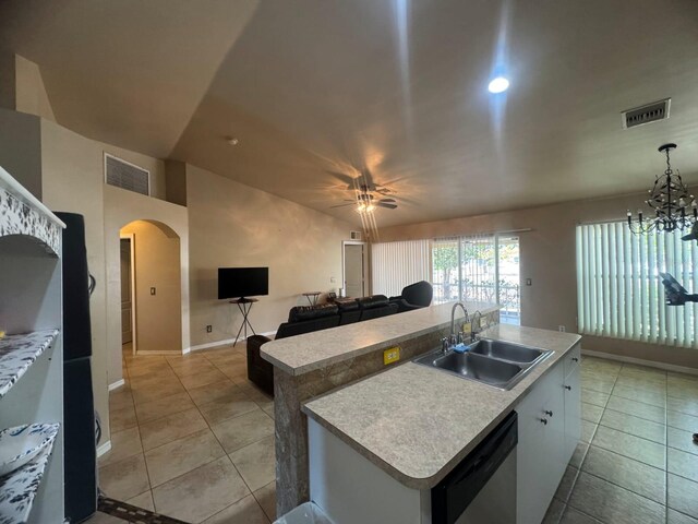829 Anza Ave, Lehigh Acres, FL 33971 - kitchen with dishwasher, visible vents, arched walkways, and a sink