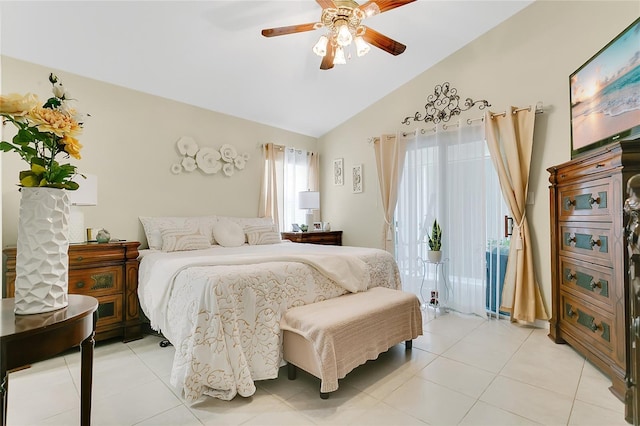 906 Elm Forest Dr, Minneola, FL 34715 - bedroom with lofted ceiling, light tile patterned floors, and ceiling fan