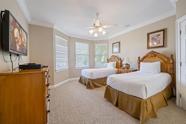 7550 Gathering Dr, Reunion, FL 34747 - bedroom featuring light colored carpet, crown molding, ceiling fan, and baseboards