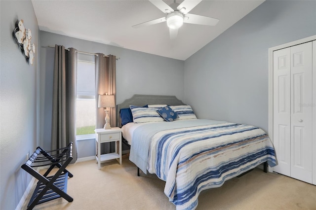 4796 Cumbrian Lakes Dr, Kissimmee, FL 34746 - bedroom with carpet, a ceiling fan, a closet, baseboards, and lofted ceiling