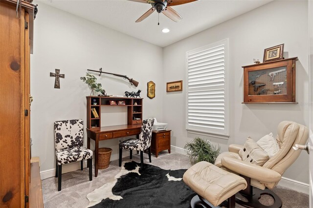 3428 Sagebrush St, Saint Cloud, FL 34773 - carpeted office featuring a ceiling fan, baseboards, and recessed lighting