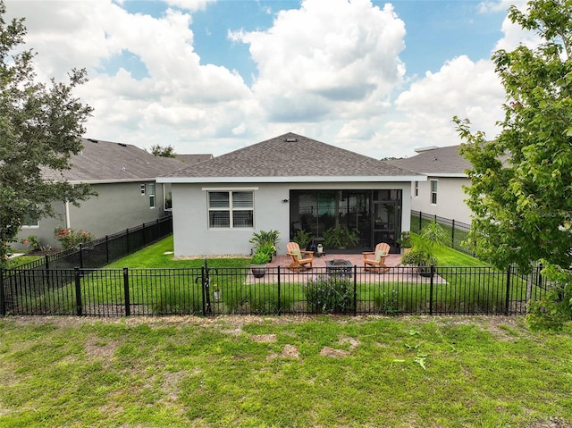 3428 Sagebrush St, Saint Cloud, FL 34773 - back of house featuring stucco siding, a patio, and a shingled roof