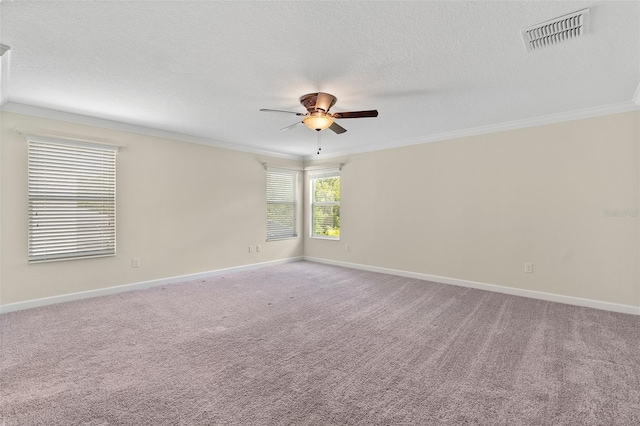 3138 Dark Sky Dr, Saint Cloud, FL 34773 - unfurnished room featuring ornamental molding, a ceiling fan, a textured ceiling, baseboards, and carpet flooring