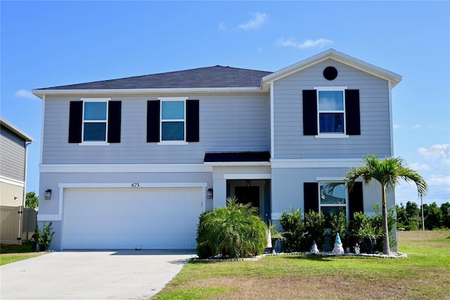 673 Sarner Pass Way, Winter Haven, FL 33881 - traditional home featuring a garage, driveway, roof with shingles, and a front lawn