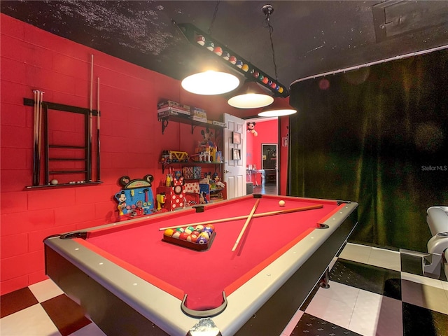 550 Canary Island Cir, Davenport, FL 33837 - recreation room featuring tile patterned floors, billiards table, and concrete block wall