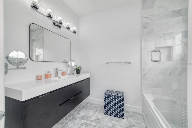 423 Arbor Cir, Celebration, FL 34747 - bathroom with a shower, baseboards, vanity, and a tub to relax in