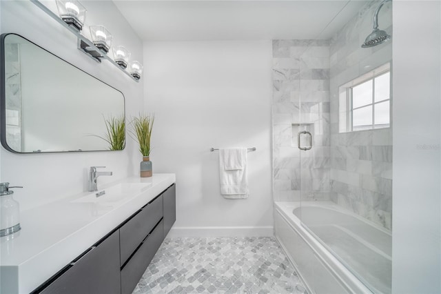 423 Arbor Cir, Celebration, FL 34747 - bathroom featuring vanity, tile patterned floors, baseboards, and bathtub / shower combination