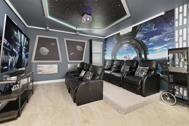 420 Burma St, Kissimmee, FL 34747 - carpeted cinema room with a raised ceiling and ornamental molding