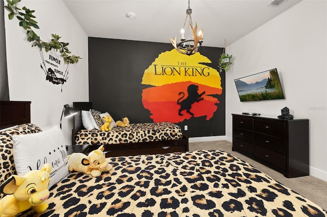 420 Burma St, Kissimmee, FL 34747 - carpeted bedroom featuring a chandelier and baseboards
