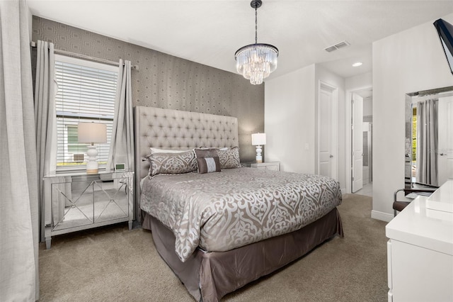420 Burma St, Kissimmee, FL 34747 - carpeted bedroom featuring wallpapered walls, a chandelier, and recessed lighting