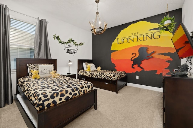 420 Burma St, Kissimmee, FL 34747 - carpeted bedroom featuring a chandelier and baseboards