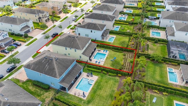420 Burma St, Kissimmee, FL 34747 - aerial view of residential area with a pool area and property boundaries highlighted