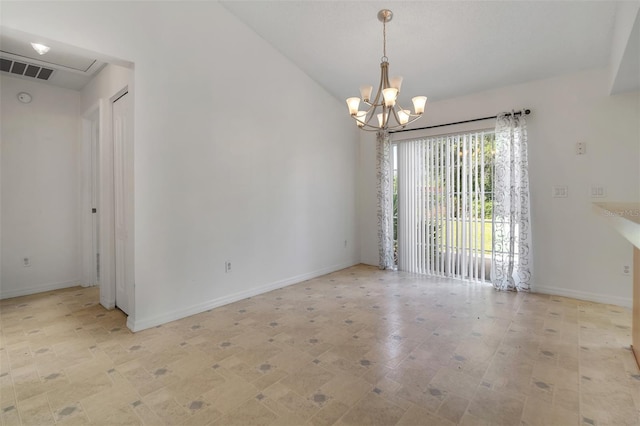14091 SW 32nd Terrace Rd, Ocala, FL 34473 - unfurnished room featuring a chandelier and vaulted ceiling