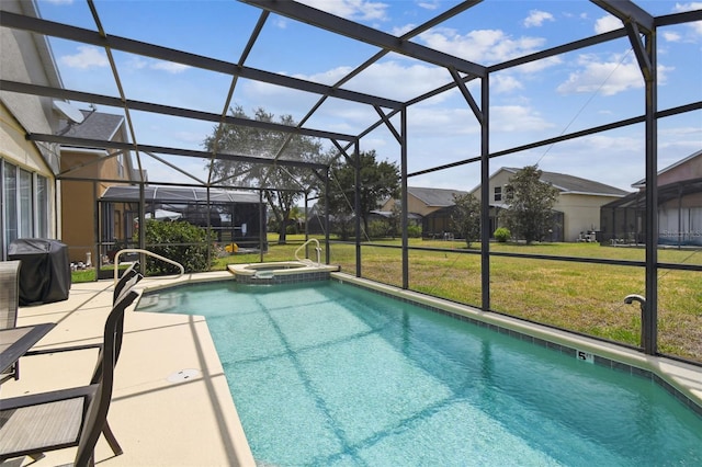 223 Cadiz Loop, Davenport, FL 33837 - view of pool with a lawn, glass enclosure, a patio, and grilling area