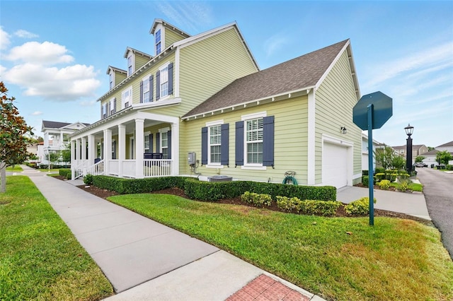 1850 Treasure Cv, Celebration, FL 34747 - view of side of property featuring covered porch, a shingled roof, a garage, and a lawn