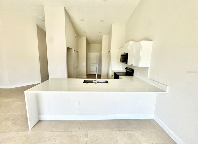 2427 Continental Blvd, Orlando, FL 32808 - kitchen with range with electric stovetop, stainless steel microwave, a peninsula, a sink, and light countertops