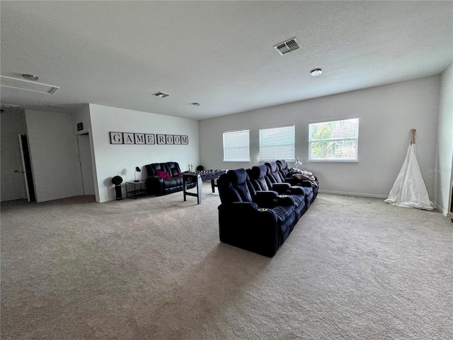 2691 Cypress Tree Trl, Saint Cloud, FL 34772 - living area with carpet, a textured ceiling, and baseboards