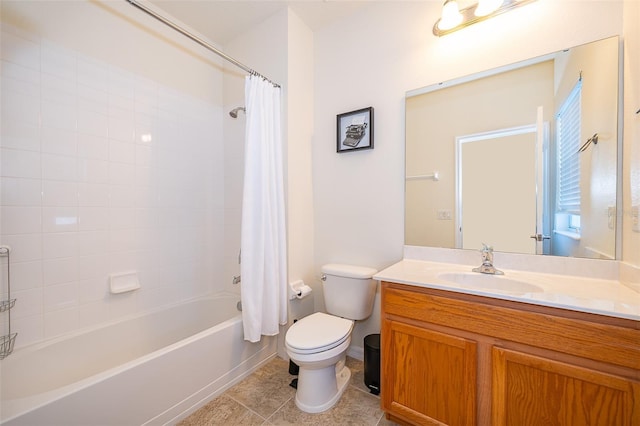 389 Yellow Snapdragon Dr, Davenport, FL 33837 - bathroom featuring toilet, shower / tub combo with curtain, vanity, and tile patterned floors