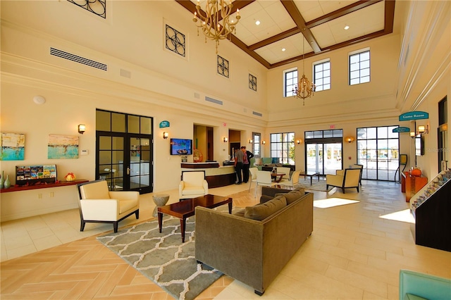 2147 Tripoli Ct, Kissimmee, FL 34747 - lobby with a high ceiling, beamed ceiling, coffered ceiling, and recessed lighting