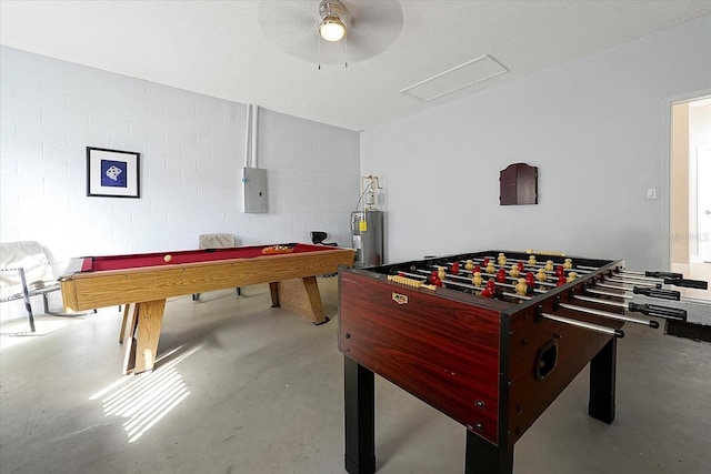 553 Bailey Cir, Davenport, FL 33897 - rec room with concrete flooring, electric panel, concrete block wall, and billiards table