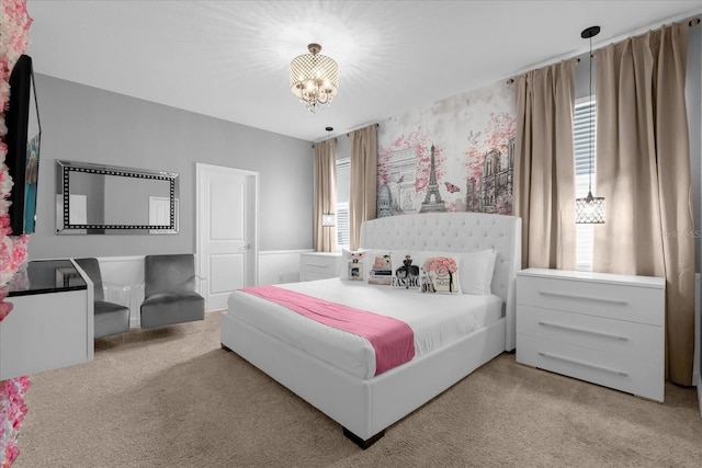 9020 Stinger Dr, Davenport, FL 33896 - bedroom featuring light colored carpet, multiple windows, and a chandelier