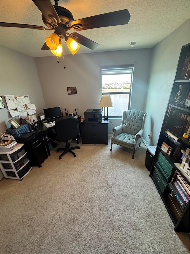 2289 Seven Oaks Dr, Saint Cloud, FL 34772 - carpeted office space featuring a textured ceiling and a ceiling fan