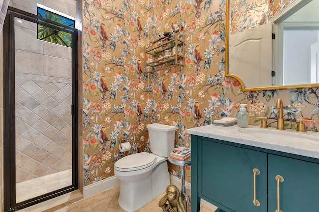6761 Valhalla Way, Windermere, FL 34786 - bathroom with wallpapered walls, vanity, and a stall shower