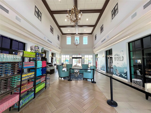 1614 Lima Ave, Kissimmee, FL 34747 - building lobby with a towering ceiling, beam ceiling, coffered ceiling, and recessed lighting