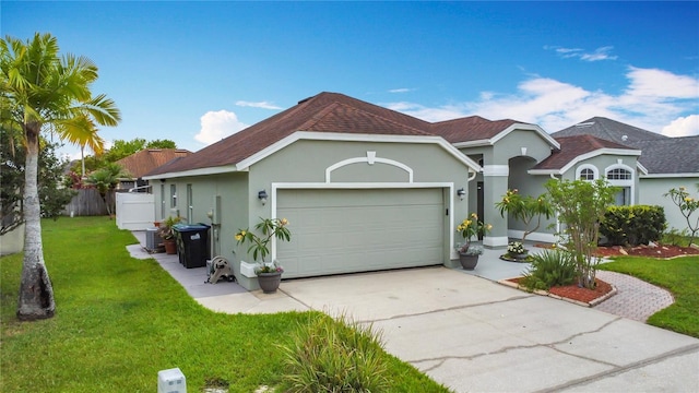 12445 Bohannon Blvd, Orlando, FL 32824 - view of front of home with stucco siding, concrete driveway, a garage, and a front lawn