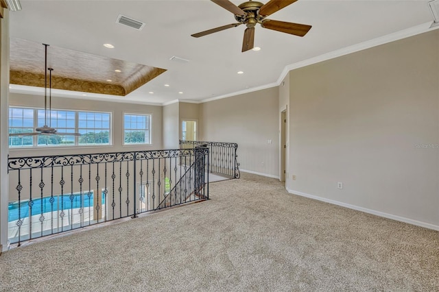 2350 Bradbury Rd, Haines City, FL 33844 - carpeted spare room with ceiling fan, baseboards, crown molding, and recessed lighting