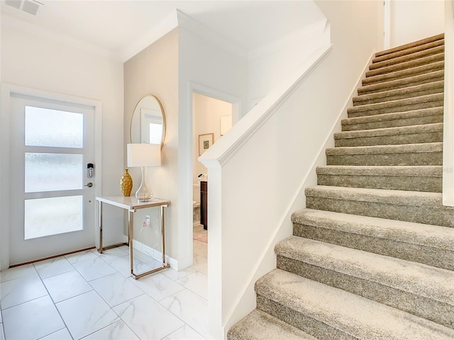 2970 Protagonist St, Kissimmee, FL 34746 - foyer entrance featuring stairway and light marble finish flooring
