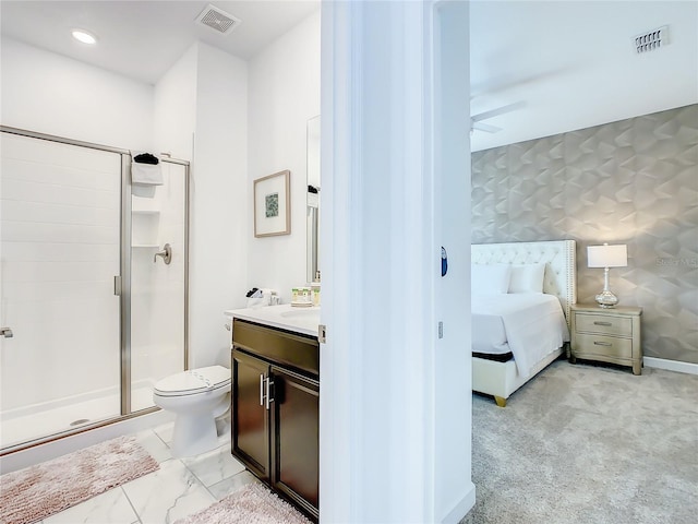 2970 Protagonist St, Kissimmee, FL 34746 - bathroom featuring a shower stall, ceiling fan, toilet, vanity, and ensuite bath